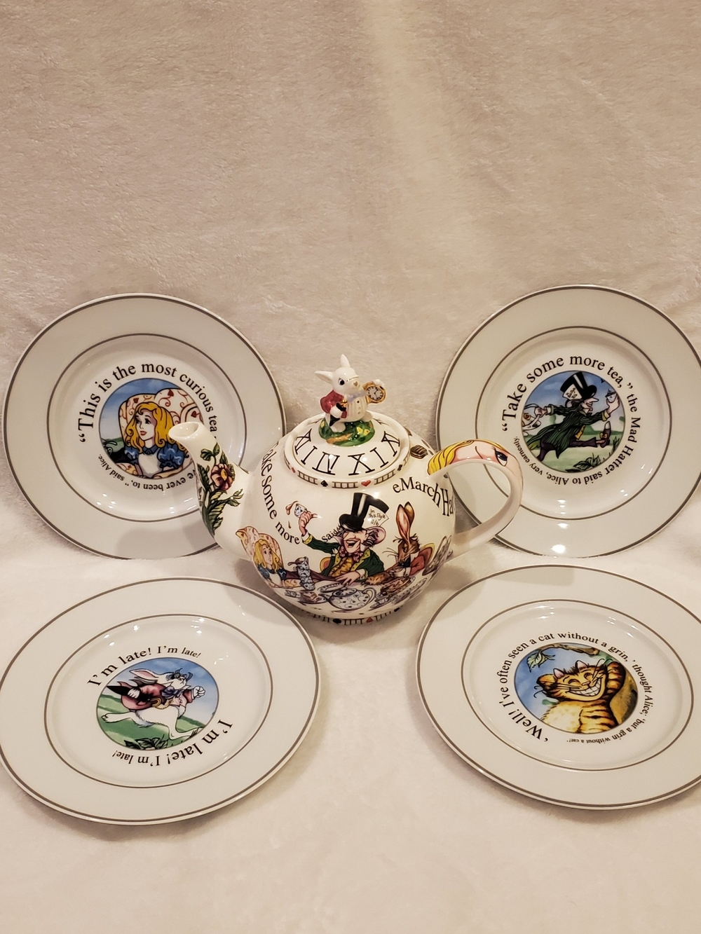 Paul CARDEW White Porcelain Alice in Wonderland Tea Set with Character Plates